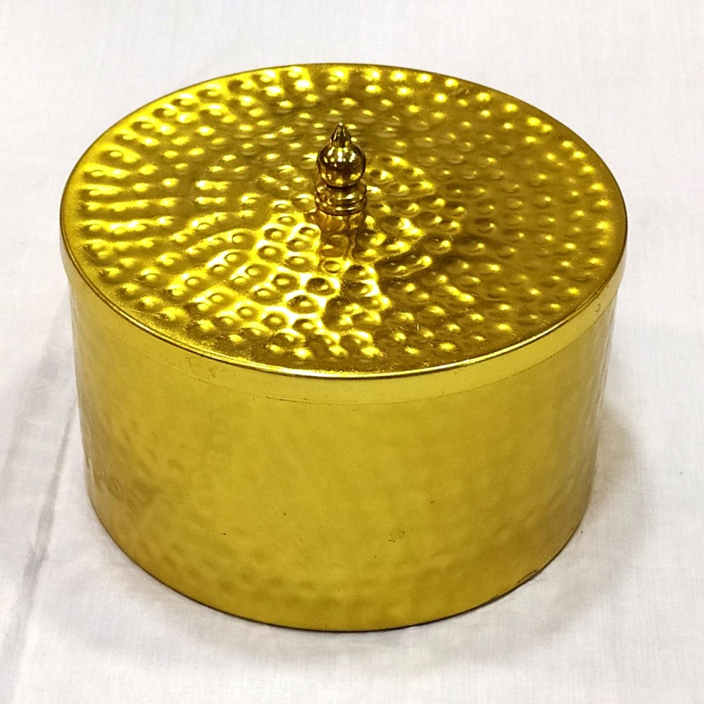 Plain Golden Brass Roti Storage Box, Cyclindrical, Capacity: 5L