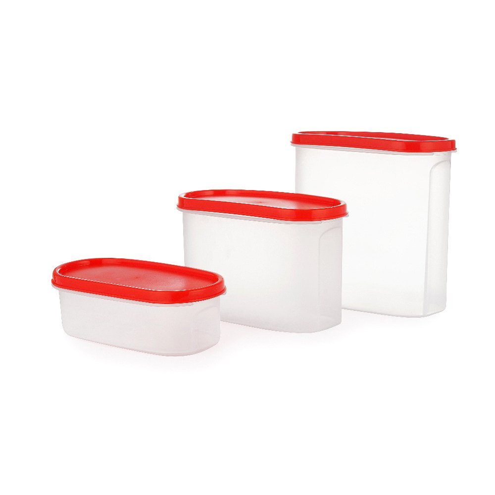 Plastic Plain Oval Shape Storage Container 3 pcs, Capacity: 500ml, 1000ml.1500ml