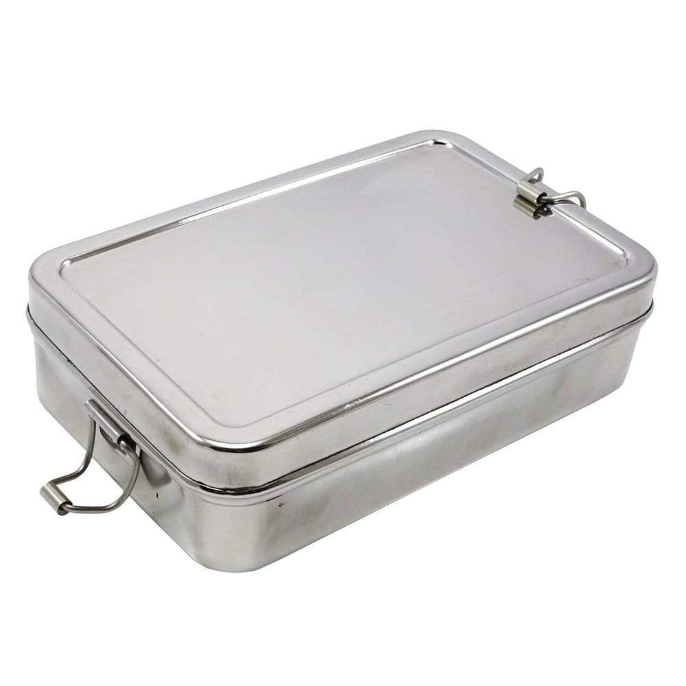 Silver Polished Simple Stainless Steel Rectangle Lunch Box, For Home, Capacity: 500ml