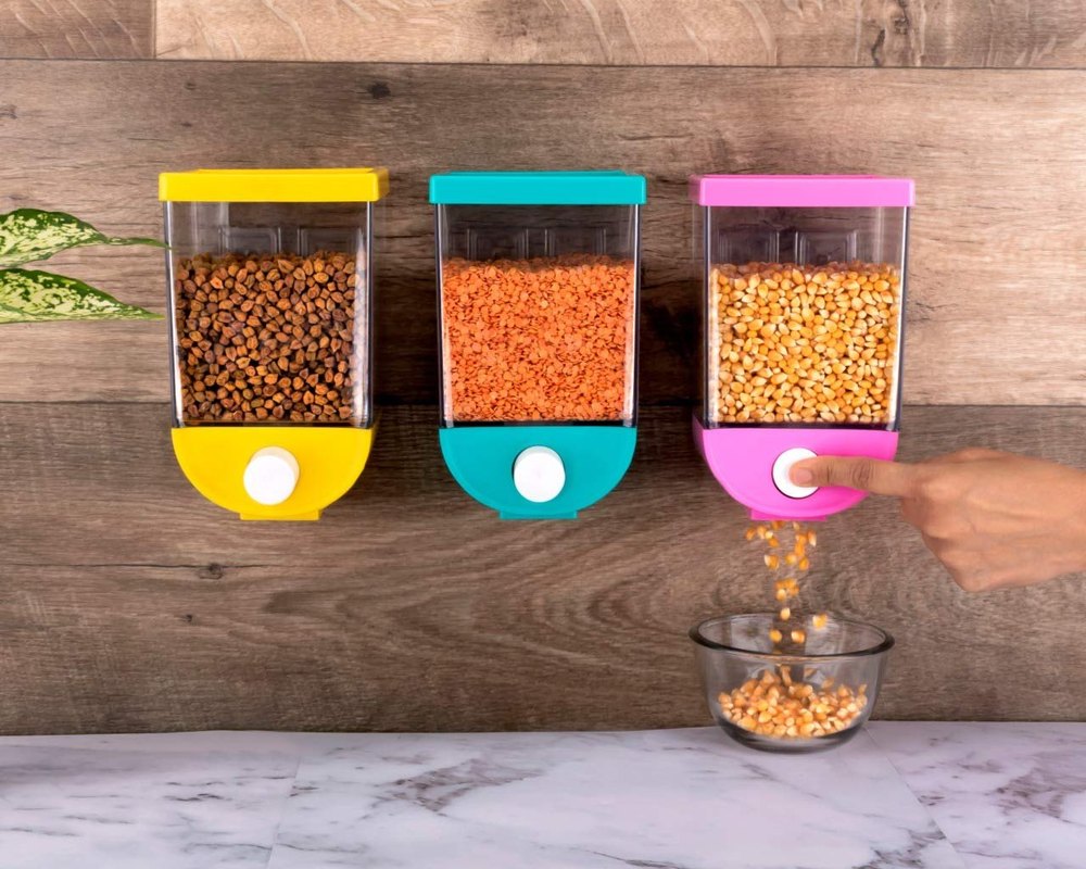 Plastic Wall-Mounted Cereal Dispenser Storage Box, 500 Gm, Capacity: 1100 Ml