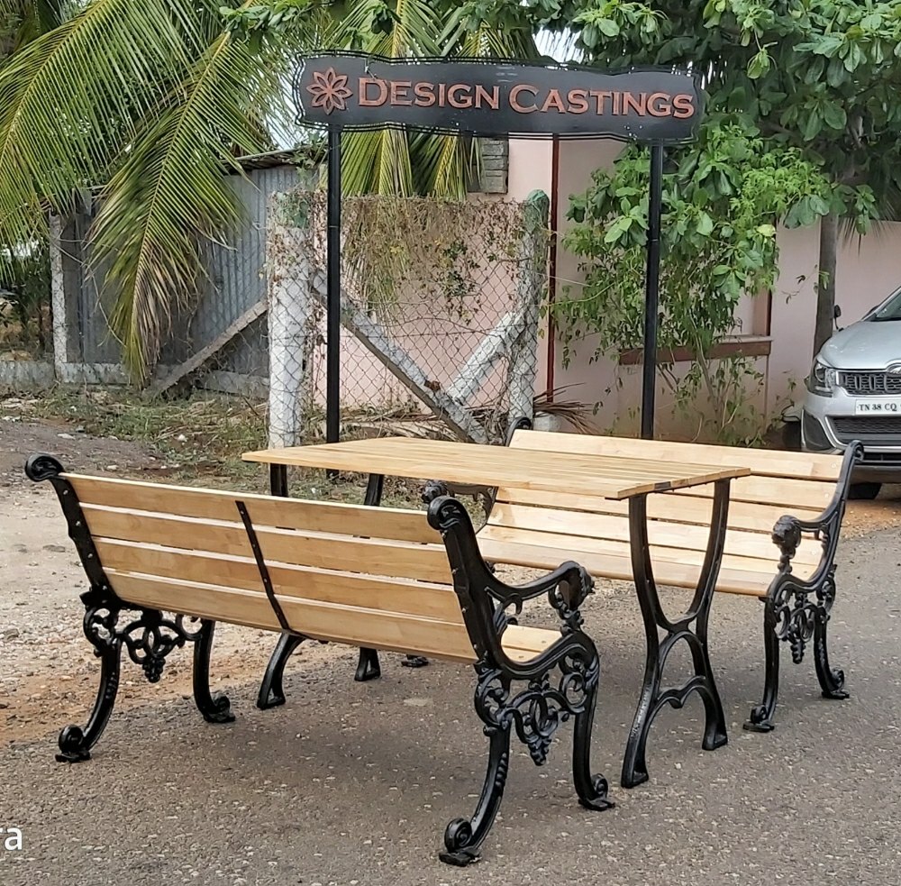 Rubber Wood Antique Garden Metal Park Bench Set, With Backrest