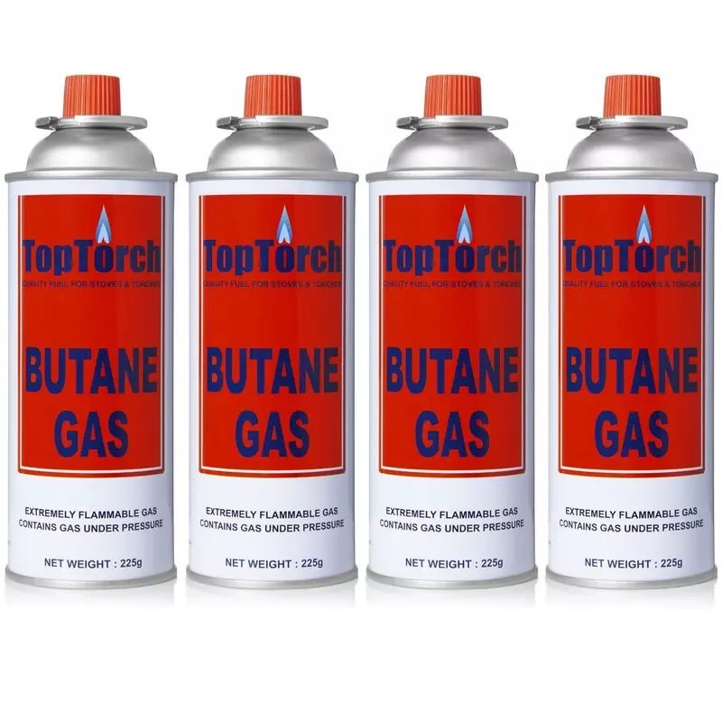 Top Torch Portable High Pressure Flame Butane Gas Canister 225g (Pack of 4)