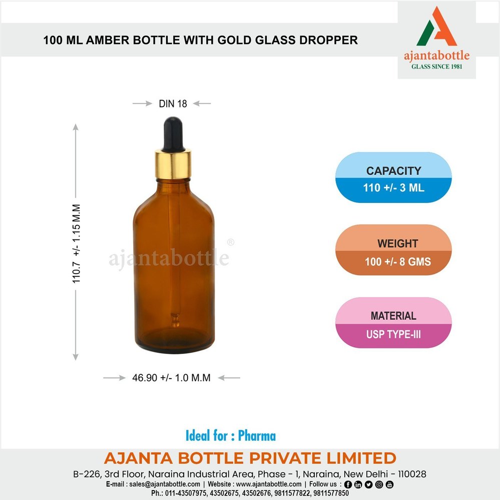 Glass 100 Ml Amber Dropper Bottle