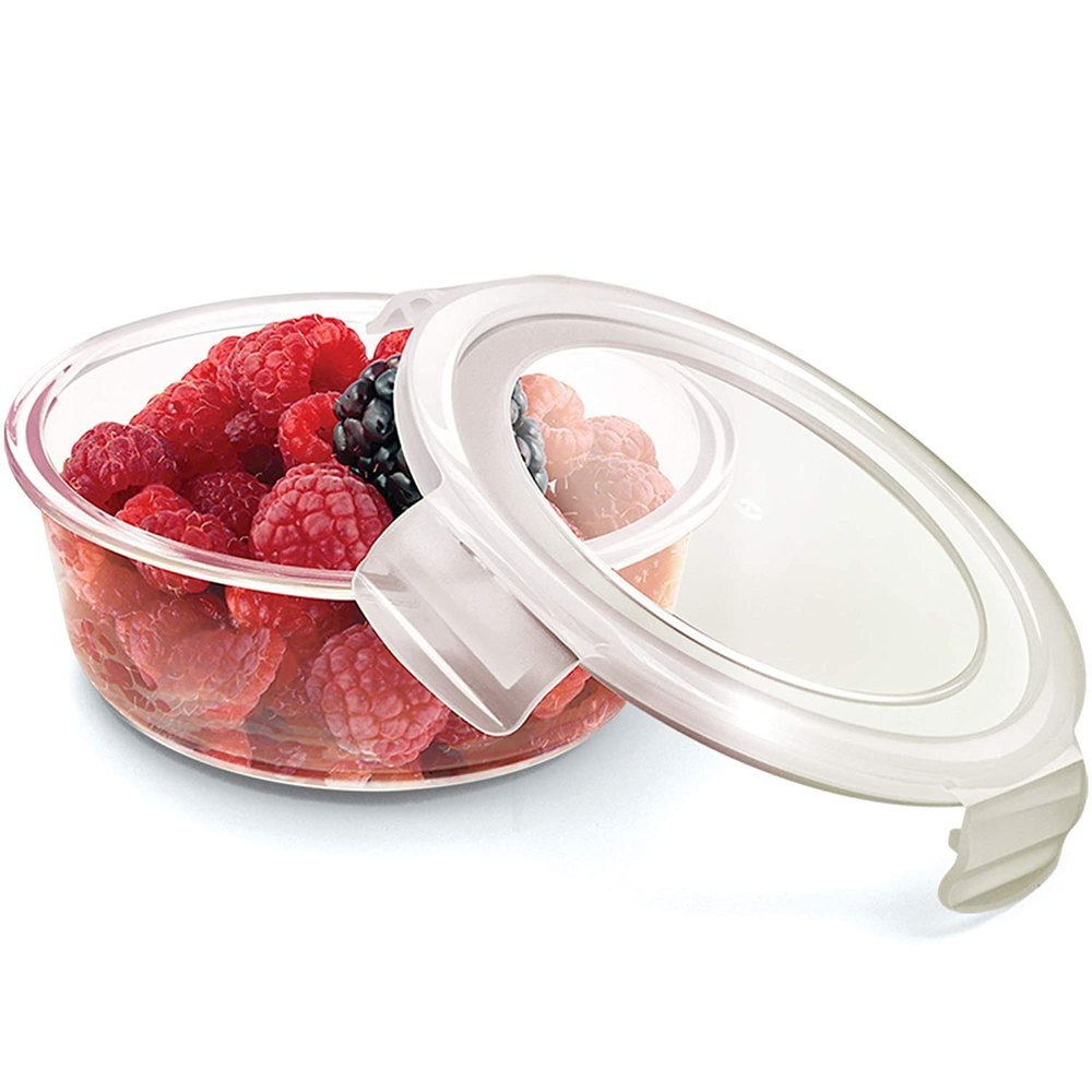 Transparent Borosilicate Glass Container With Lid, Round, Size: 400 ml