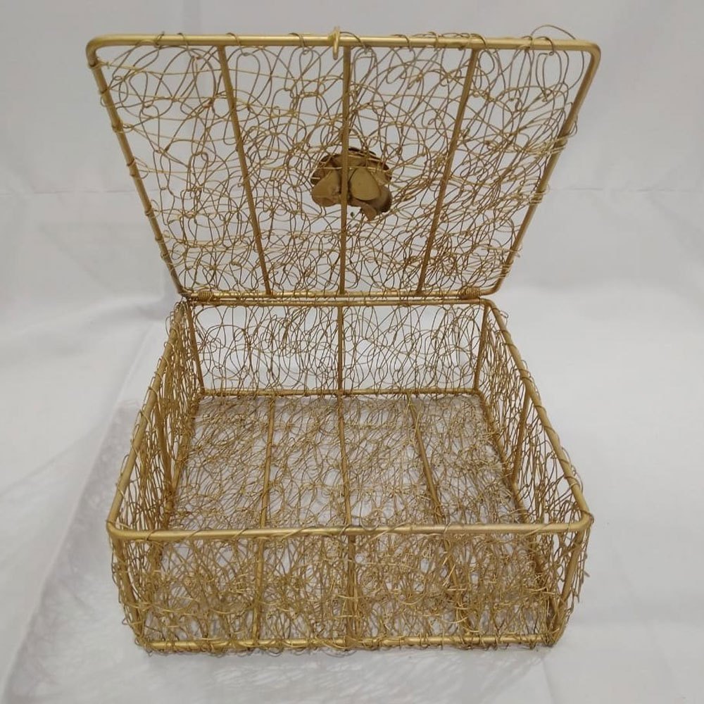 Golden 12inch Rectangle Iron Hamper Basket