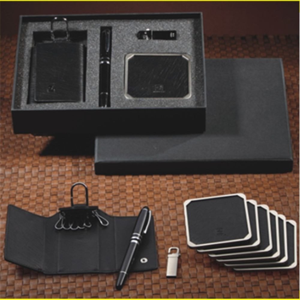 Black Leather Memo Pads Pen and Key Corporate Gift Set