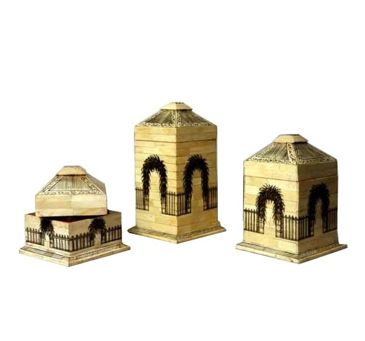 Brown, Off-white Collectors Corner Camel Bone Painted House Boxes