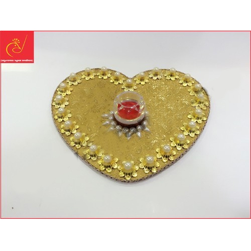 Wood Goldan Gold Heart Shape Ring Ceremony Tray, Size/Dimension: 9x8 Inches img