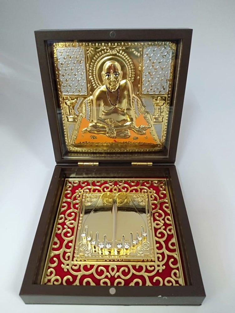 Copper Golden Swami Samarth Gold Plated Photo Frame Box, For Gift img