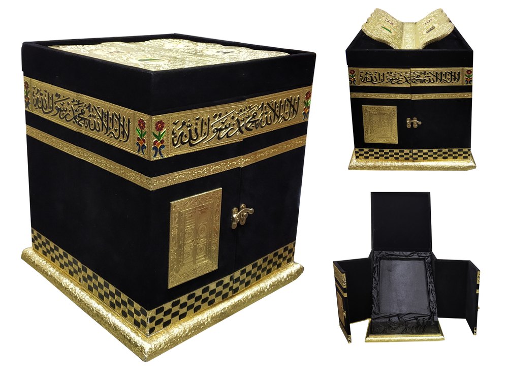 Black Makka Madina Kaaba Quran Box and Rehal, Size: 31 x 31 x 31 cm img