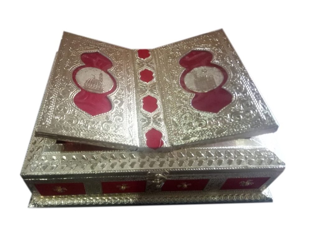 Golden and Red Rectangle Wooden Quran Box, For Gift, Size/Dimension: 27 X 22 X 7 cm