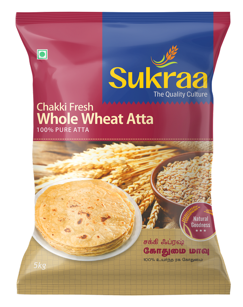 Indian 5 Kg Sukraa Whole Wheat Atta, Packaging Type: Packet, 3 Months