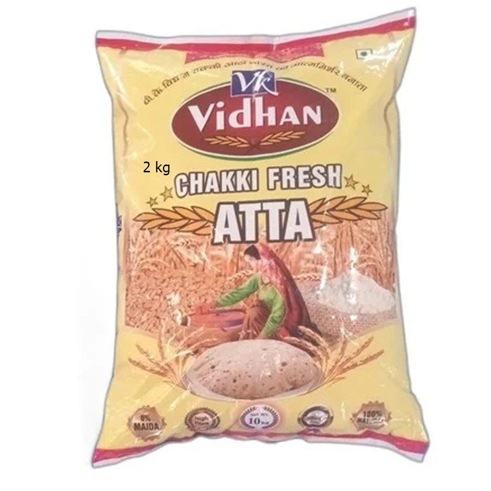 Wheat 2Kg VK Vidhan Chakki Fresh Atta, Packaging Type: Packet, 6 Months