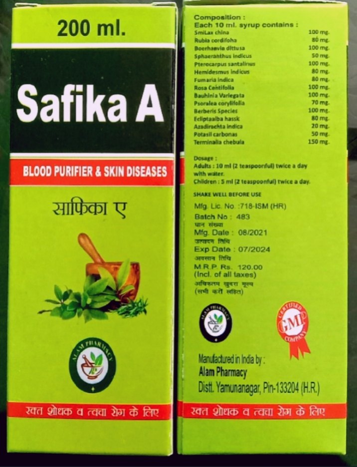 Liquid Safika A Ayurvedic Blood Purifier Syrup, Packaging Type: Plastic Bottle, Packaging Size: 200ml