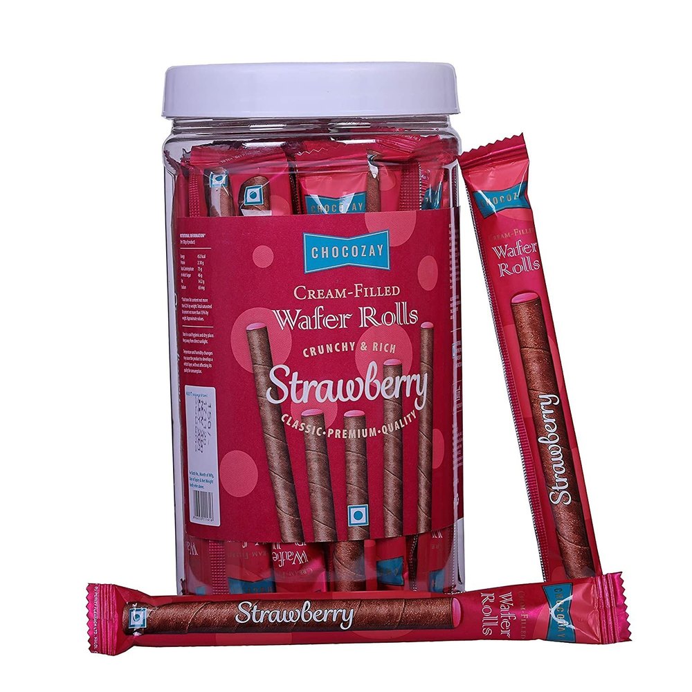 Chocozay Cream-Filled Wafer Rolls Strawberry Chocolate Wafer, Packaging Type: Jar