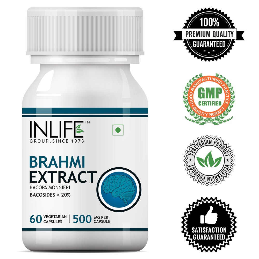 Inlife Herbal Brahmi Capsules Extract Supplement 500 Mg - 60 Vegetarian Capsules