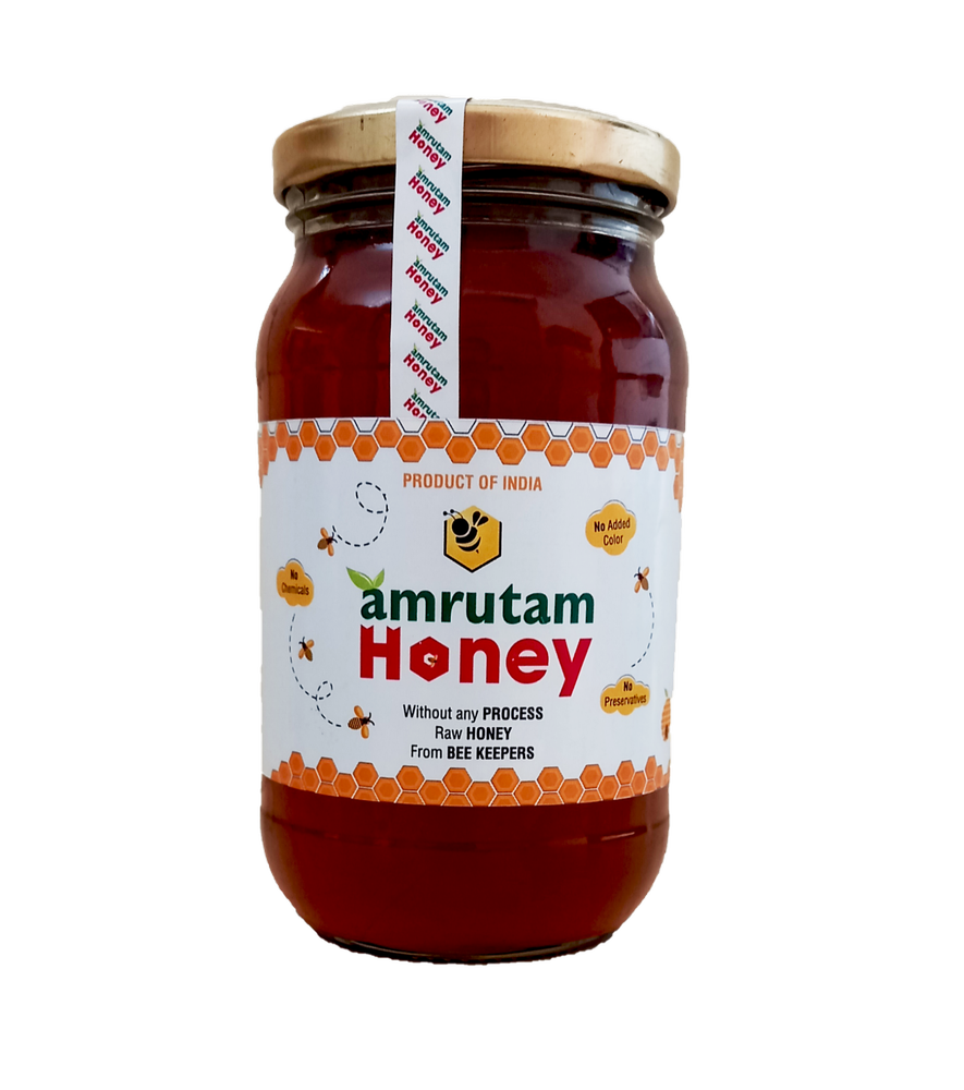 Amrutam Raw Unprocessed Natural Honey, Form: Liquid, Packaging Type: Glass Bottle img