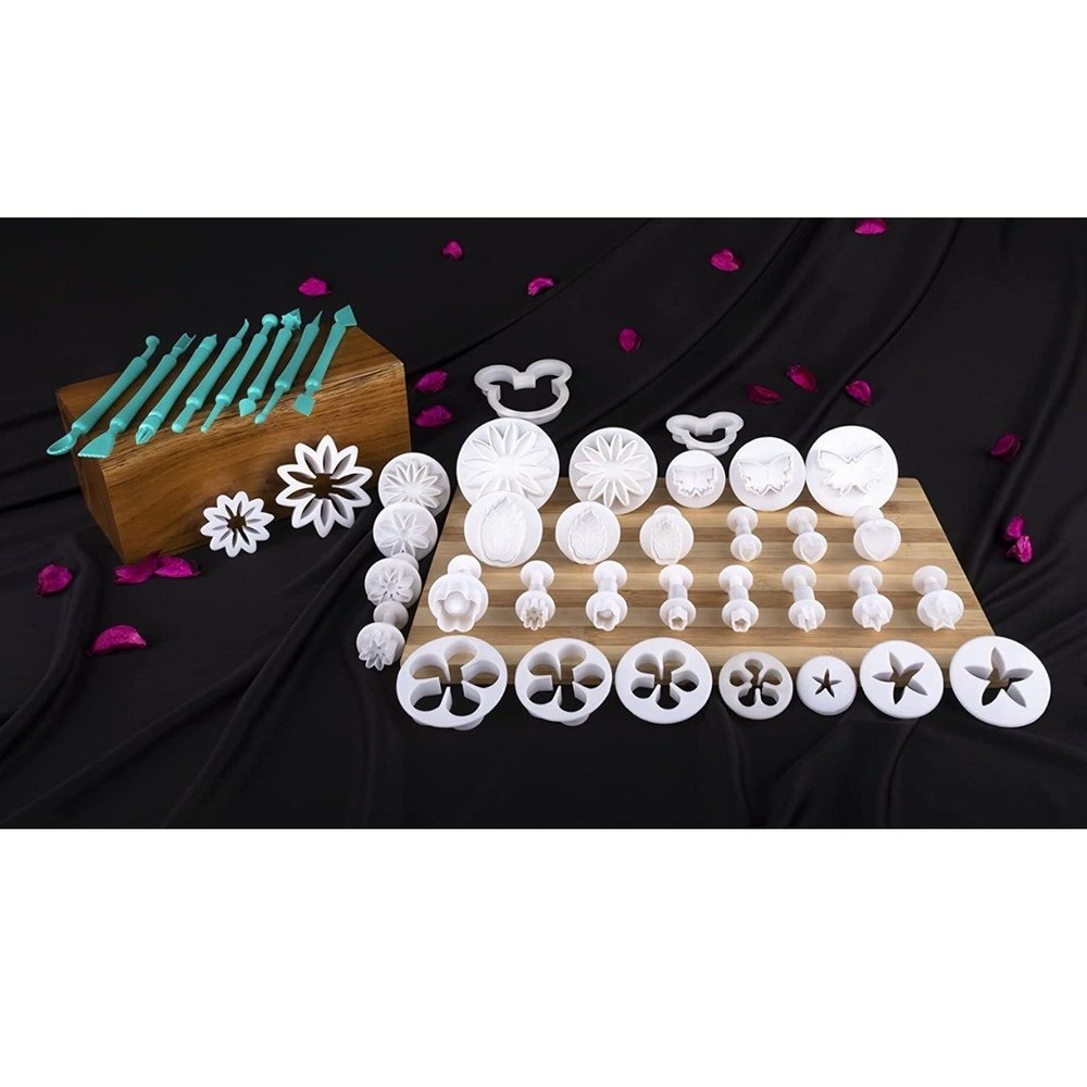 White ABS Plastic Gkart 42 Pieces Fondant Cake Cookie Plunger Cutter Sugar Craft