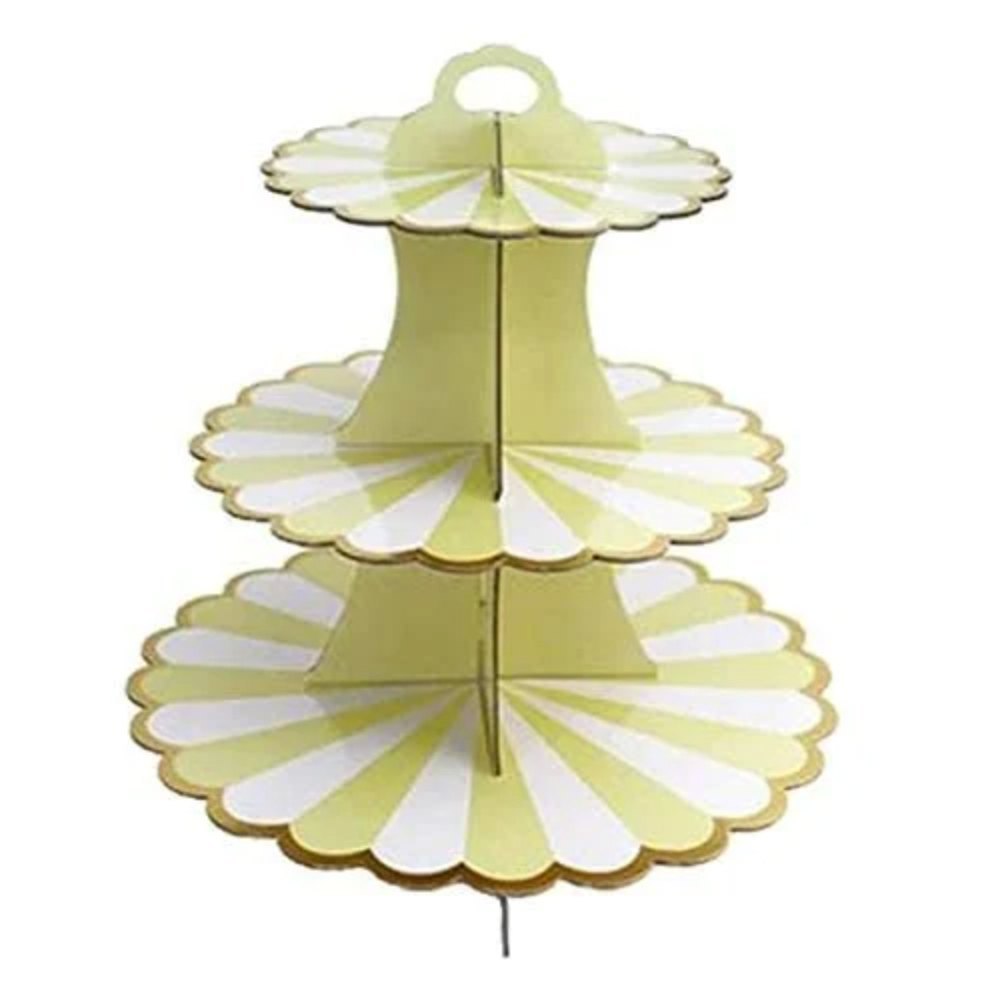 Yellow and White Round 3 Tier Layer Cupcake Dessert Paper Stand Display Rack, Size: 14Inch(H)