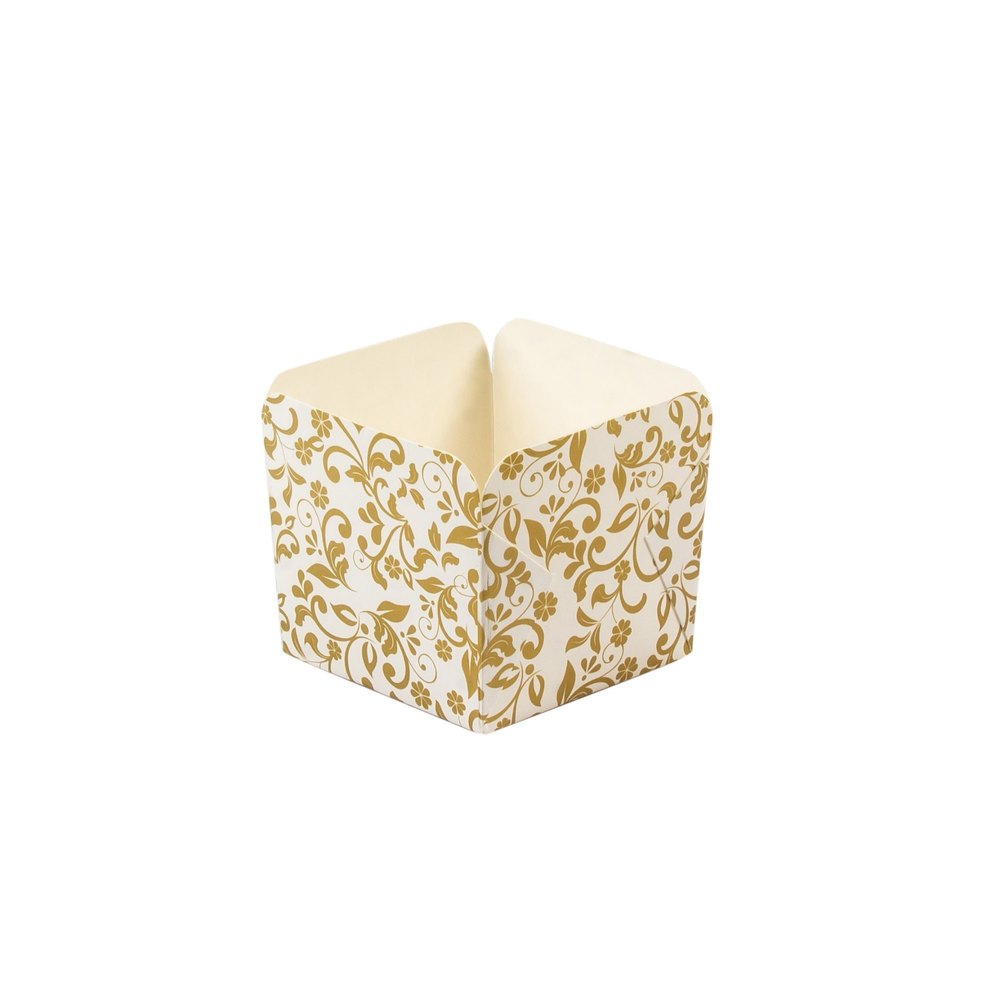 Packet Size: 100 Gold and white 5 x 5 x 5 cm Square Paper Cupcake Muffin Mould - For 60 grams bake