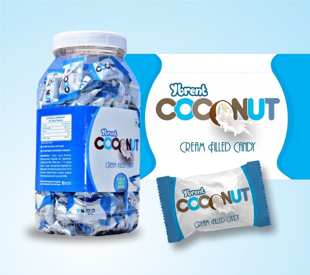 Ybrent Brown Coconut Cream Filled Candy, Packaging Type: Plastic Jar, Packaging Size: 220 Piece img