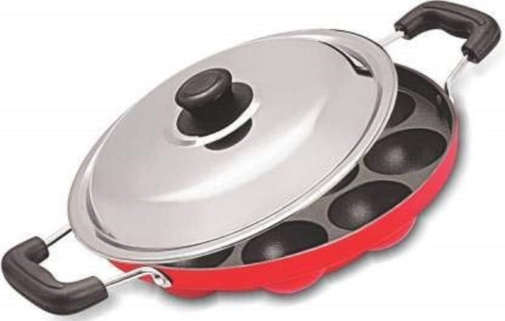 Red And Black Round Non Stick Aluminium Appam Patra, For Kitchen, Capacity: 800g