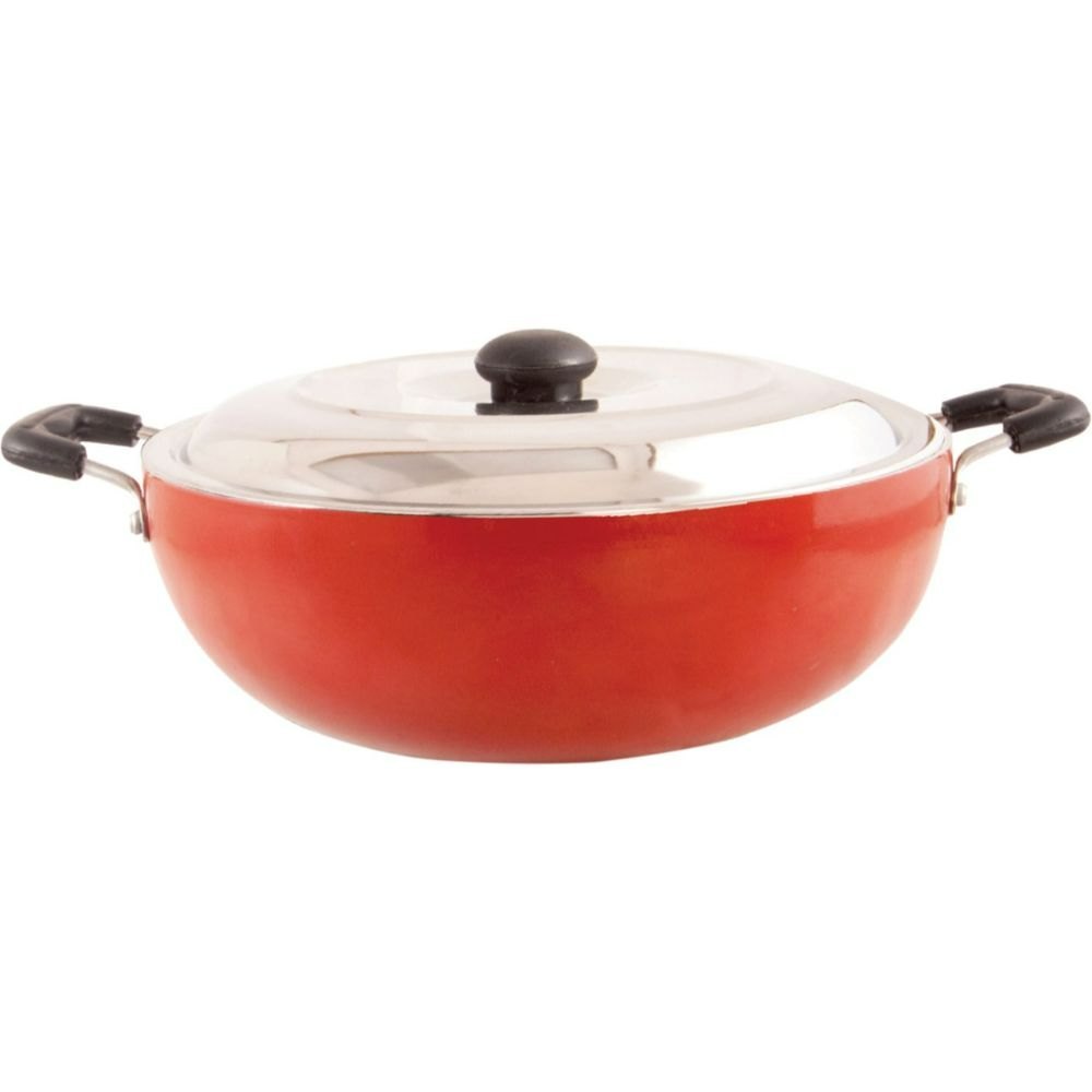 Red Teflon 230mm Non Stick Kadhai, For Home img