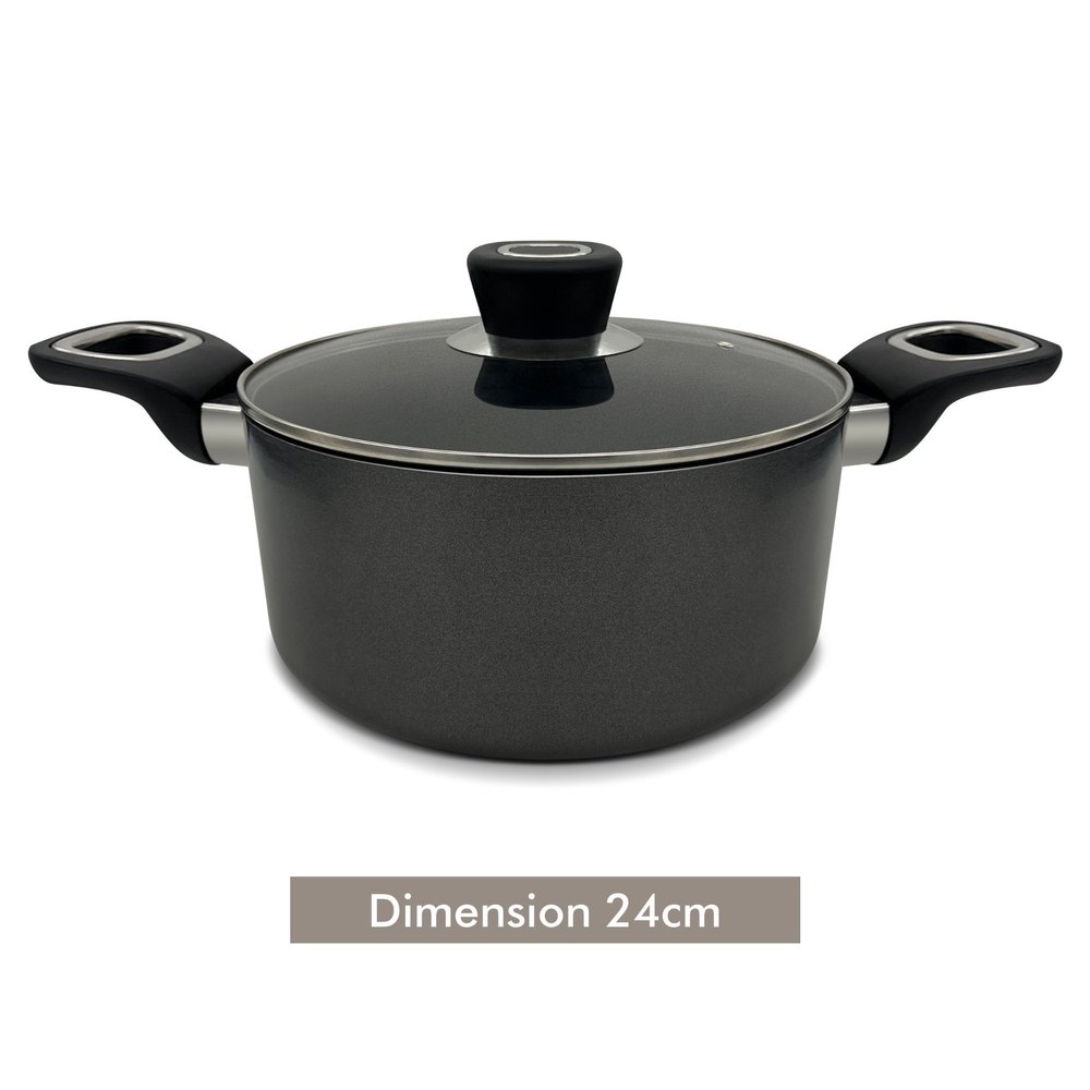 Color Coating Black 24cm Non Stick Stock Pot, For Kitchen img