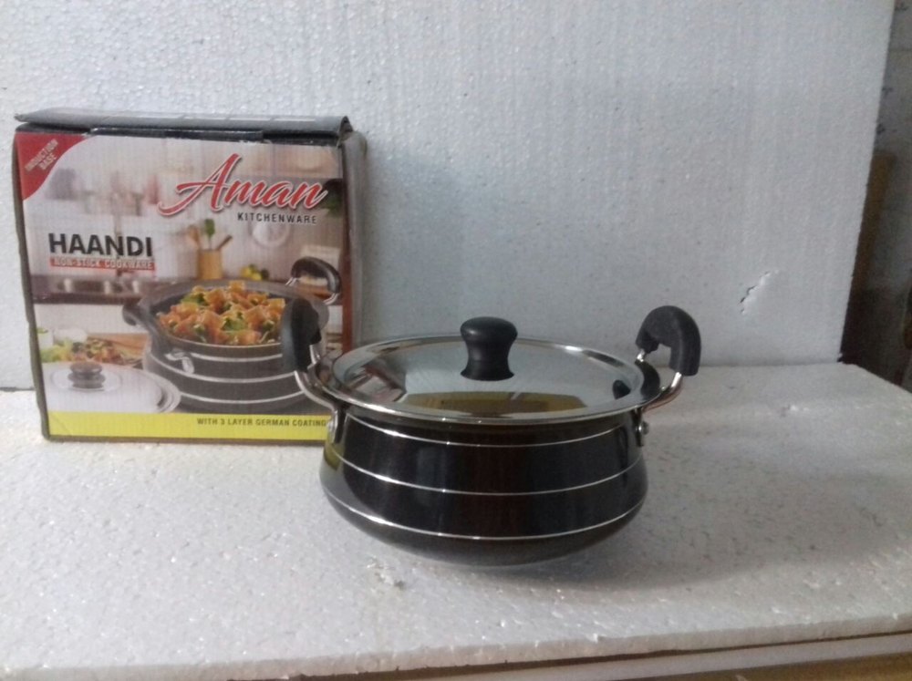 Aluminium Black Non Stick Haandi with Lid, For Restaurant