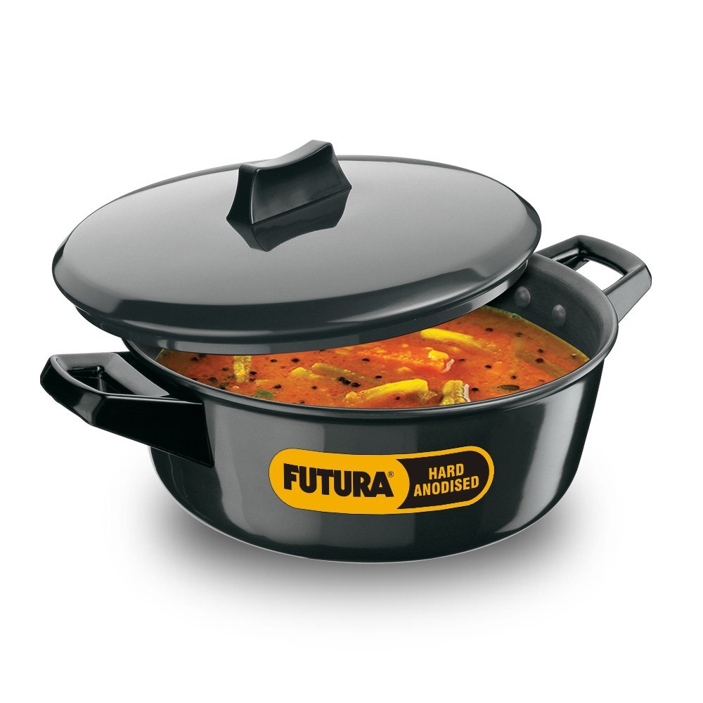 Polished Aluminium Hawkins Futura Black 3 Litre Cook Serve Hard Anodised Bowl, For Kitchen