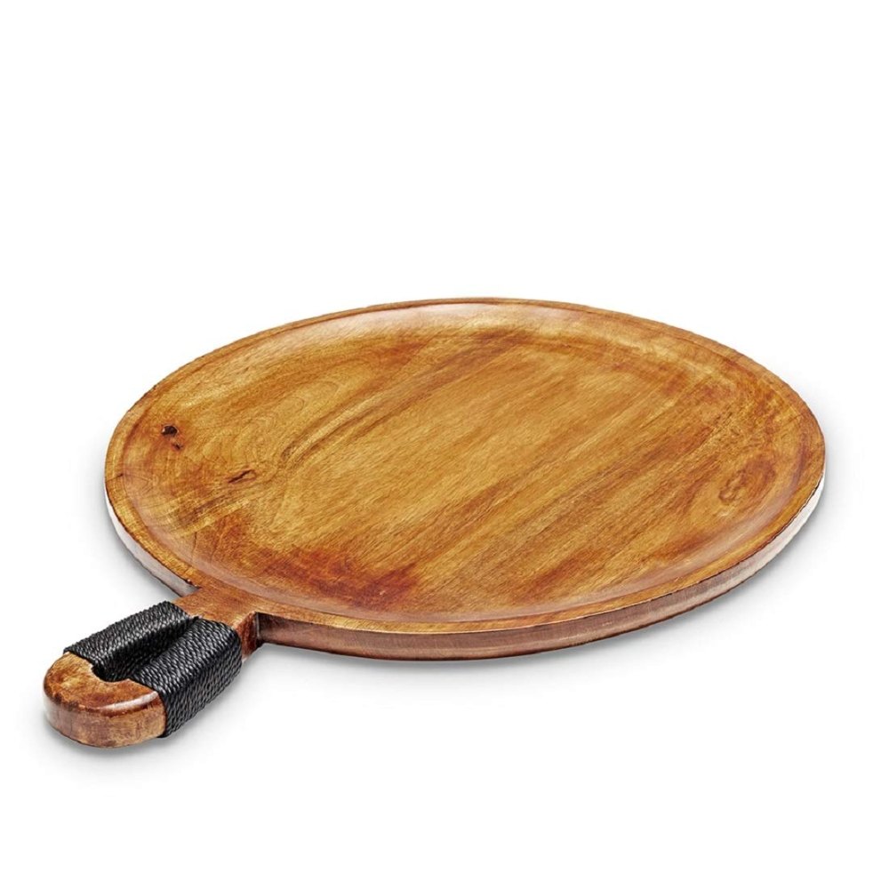 Round SWHF Pure Mango Wooden Cheese, Pizza Serving Plate, 20 x 16 Inches, For Hotel