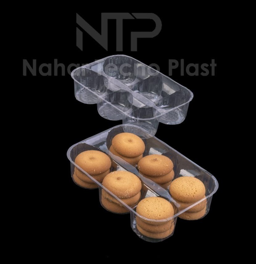 PET Rectangular 6 Cup Cookies Tray, For Bakery, Size: 165 X 110 X 35 mm