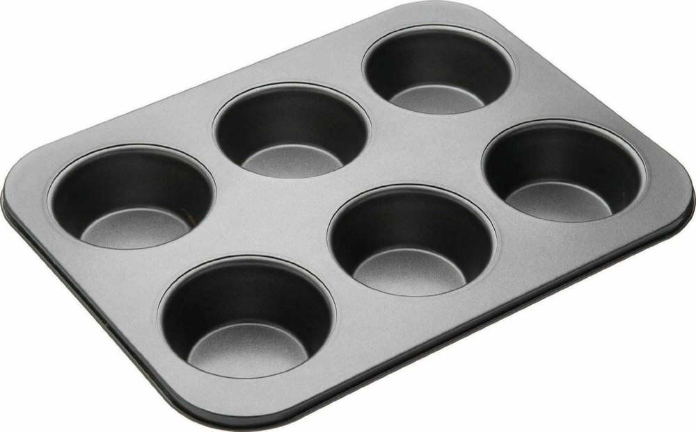 Muffin Cup Cake Tray for 6 Muffins Bakeware_Black, Inside Outside Finish: Non Stick Carbon Steel