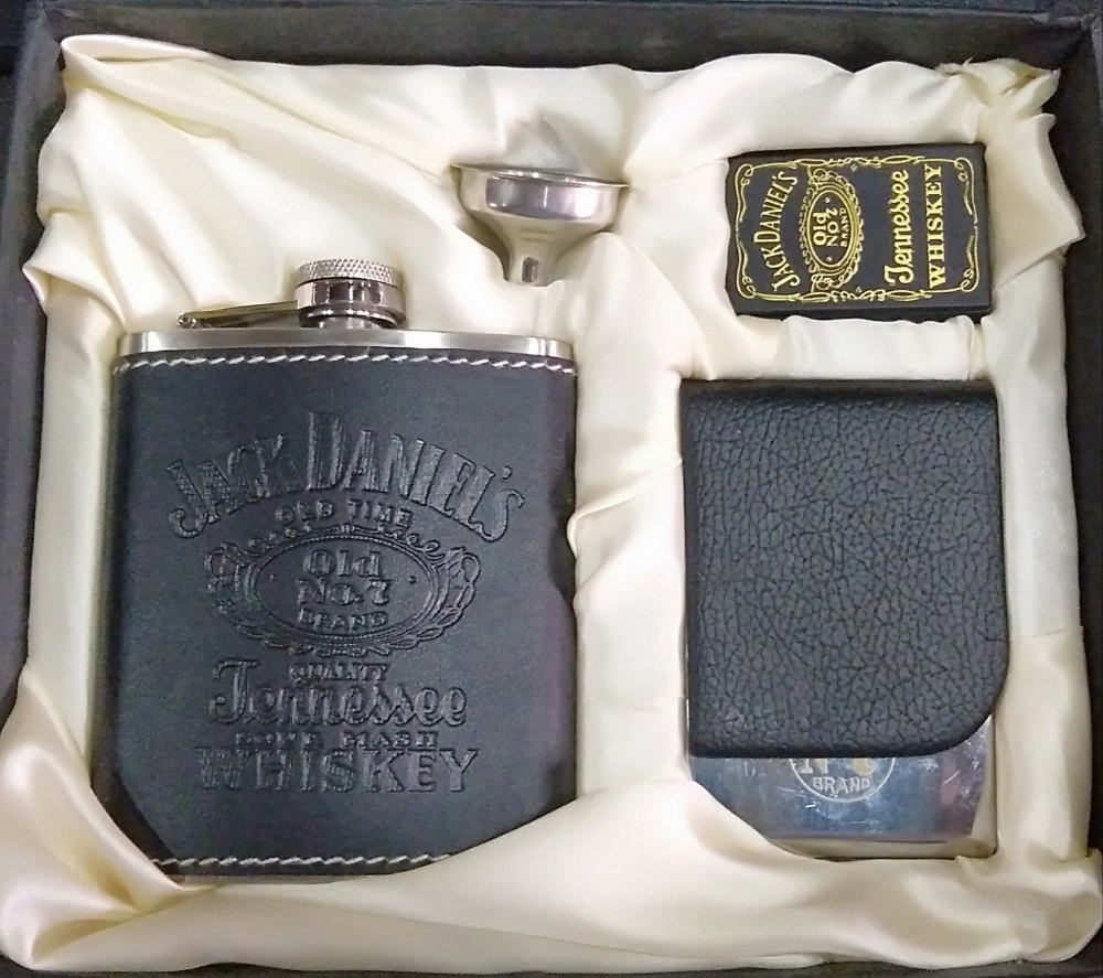 Leather Hip Flask Set