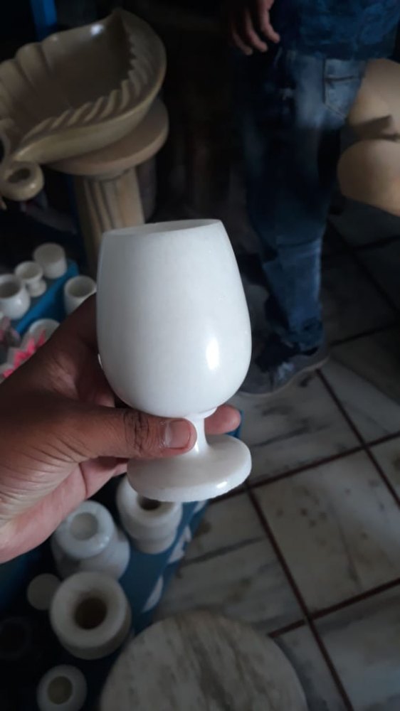 White Marble Handicrafts Drinking Glass, Capacity: 300-400 Ml