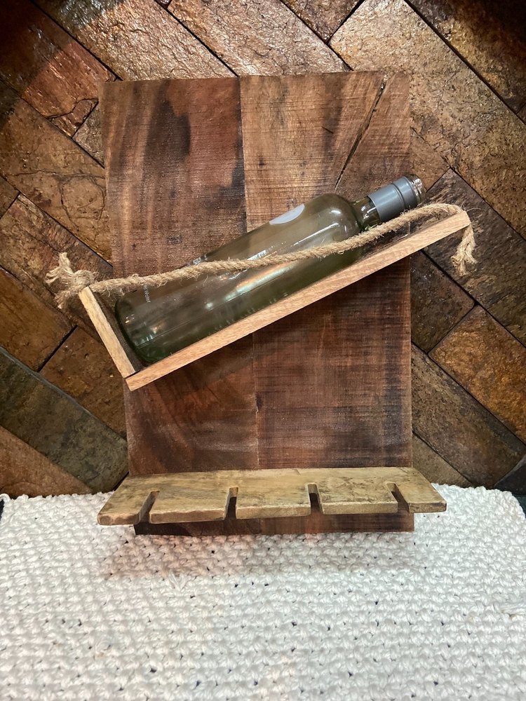 Mango Wood Polished Wooden Bottle Holder, Size: 14 X 20 Inch