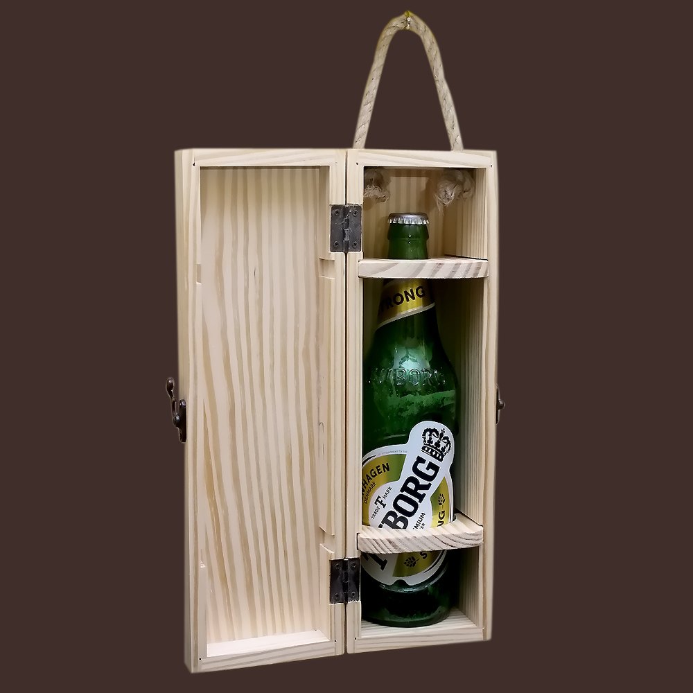 Beige YK Handicrafts Wooden Whisky Bottle Holder