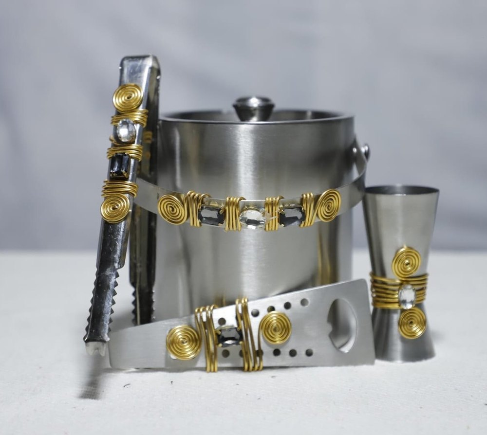 Silver Copper Cooper Ice Cube Bucket Set, For Bar