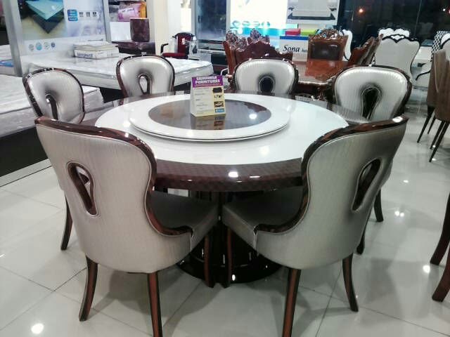 Wood Brown Marble Dinning Table