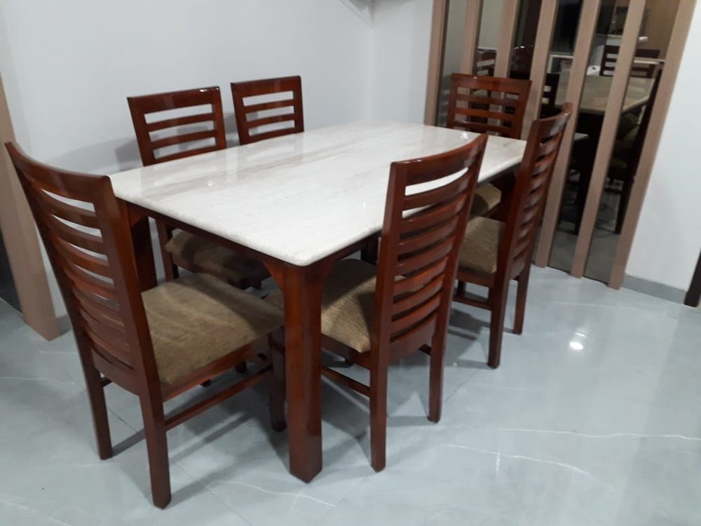 Granite Marble Top 6 Seater Dining Table In Burma Teak Wood Mumbai, For Home