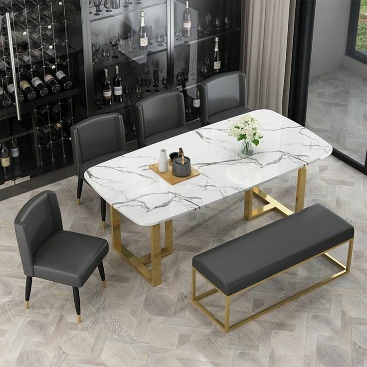 Rectangular Italian Marble Dining Table, 6 Seater