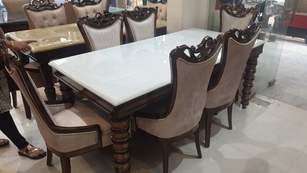 Rectangular Marble Dining Table Set, 6 Seater