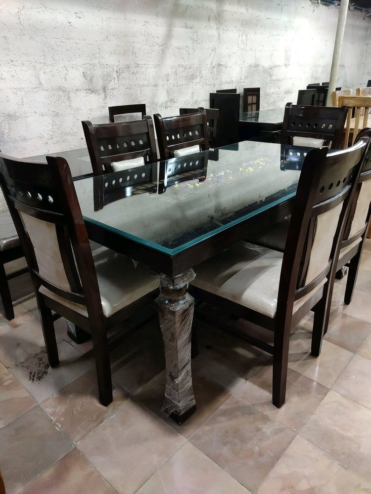 Rectangular Wooden Modern Glass Dining Table