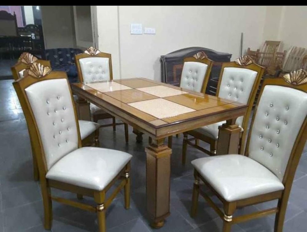 Medium Back Wood Dinning Table With 6 Chairs, For Home, Without Armrest