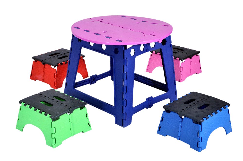 Red, Blue And Green Kids Plastic Dining Table with Stool