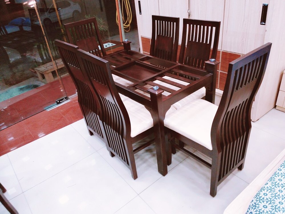 Rectangular 4 Seater Wooden Dining Table Set