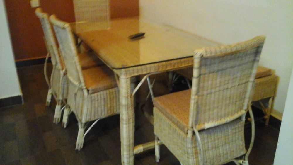 Brown 4 Seater Cane Bamboo Dining Table Set