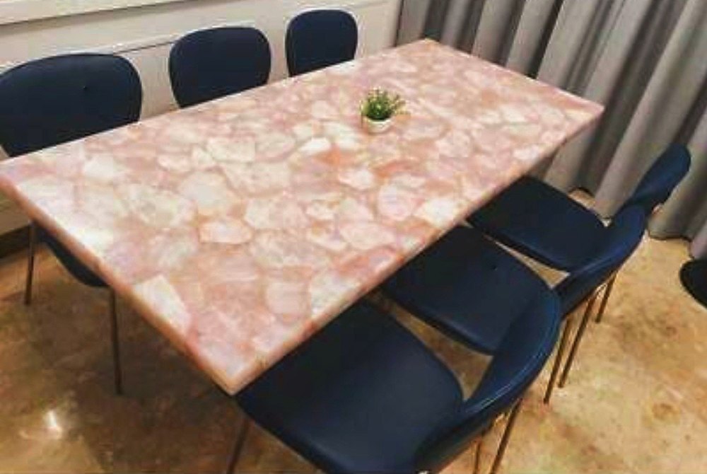 Marble Rectangular Stone Top Dining Table, 6 Seater