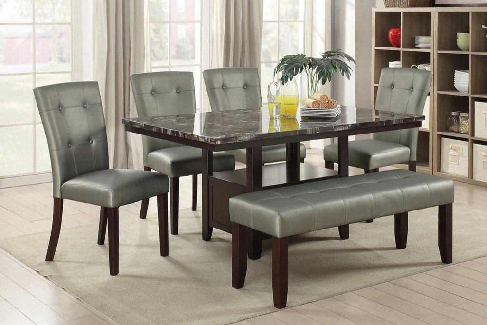 Rectangular Marble Top Dining Table, 6 Seater