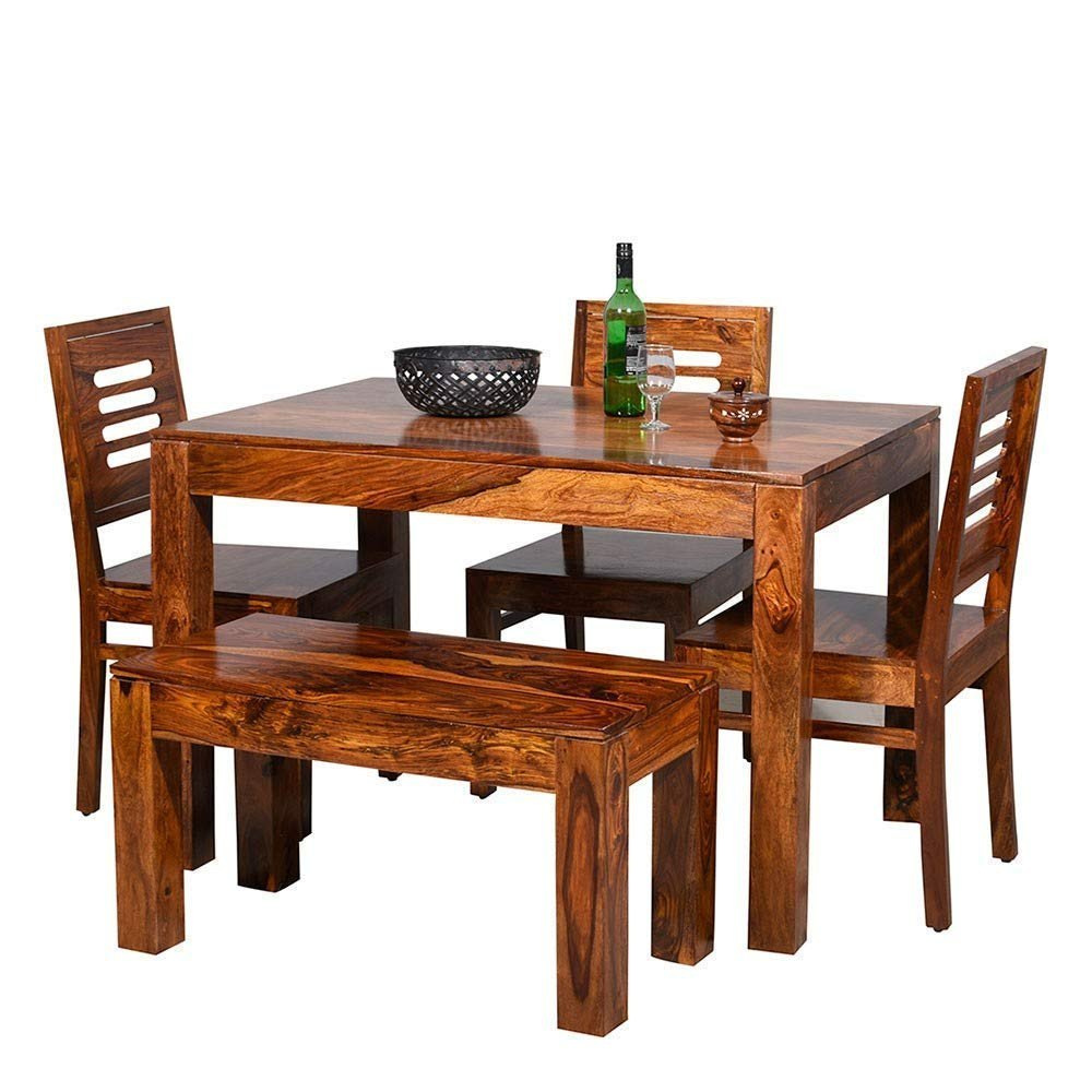 4 Seater Wooden Dining Bench Table Set